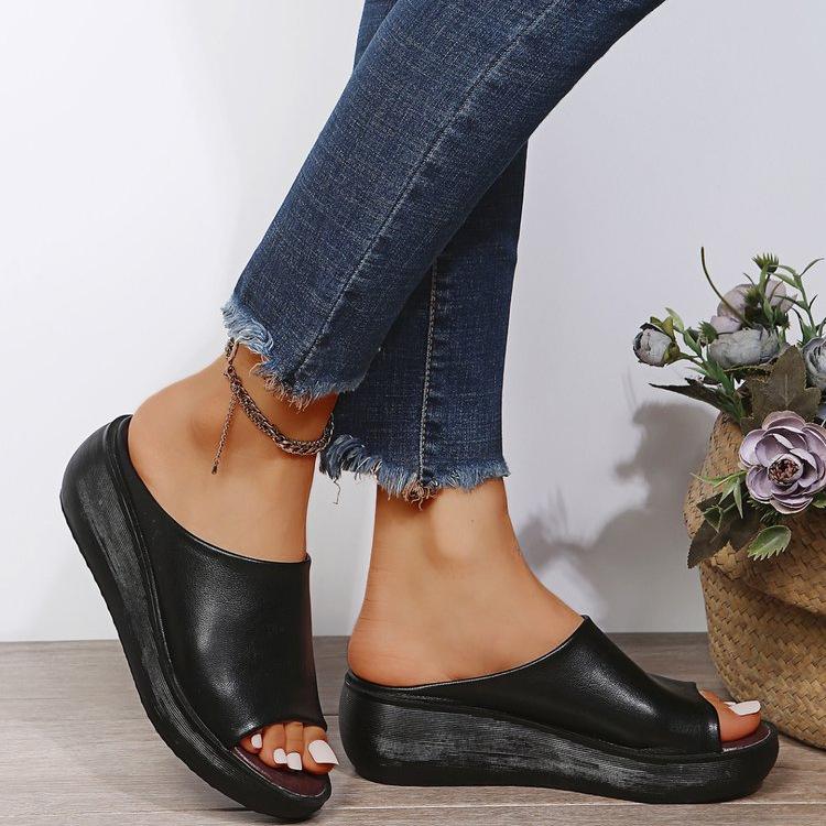 

Fashion Plus Size 35-44 Shoes for Women Summer Leather Platform Slippers Wedges Peep Toe Outdoor Beach Sandalias Mujer Women Slippers 35