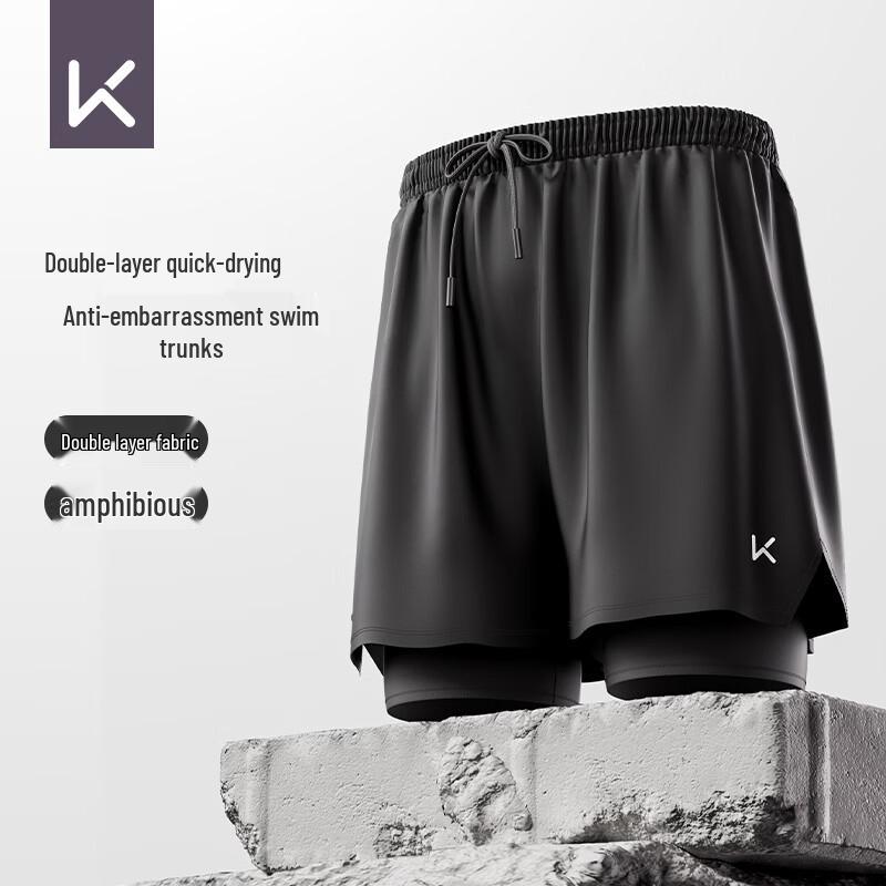 Keep Men s Double-Layer Perforated Sports Swimming Trunks 2XL