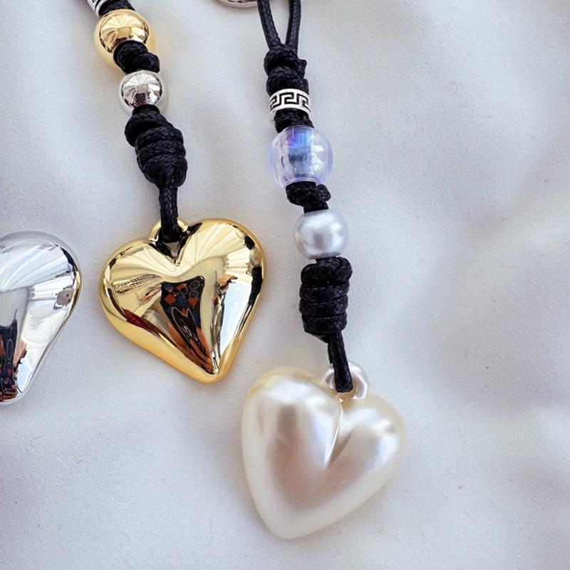 Chinese-style Handmade Phone Charm Love Heart Pendant Simple Beaded Chain Cellphone Lanyard Trendy Women Y2K Accessories