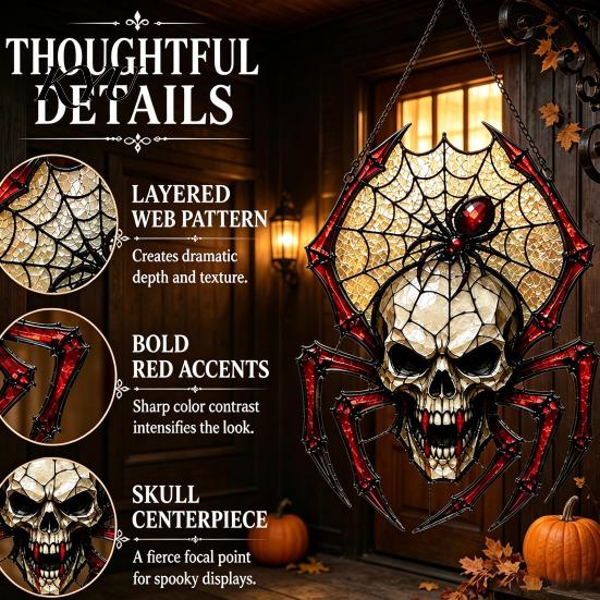 Retro Dark Aesthetic Room Decor Vintage Gothic Spider Sun Catcher, Stained Glass Style Shaped Suncatcher, Acrylic Skull Wall Pendant Spooky