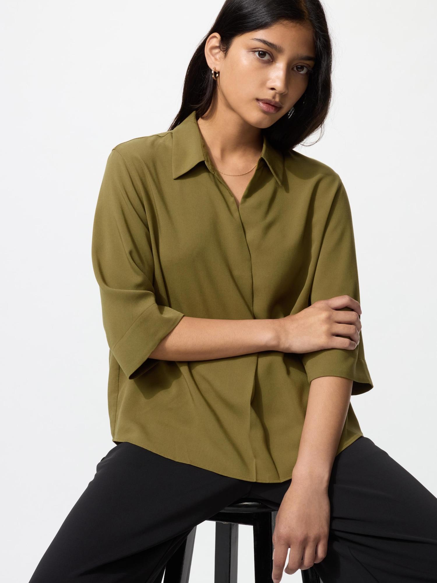 

Блузка Uniqlo из вискозы с воротником-скиппером, рукав 7/8 56 OLIVE/WOMEN XL