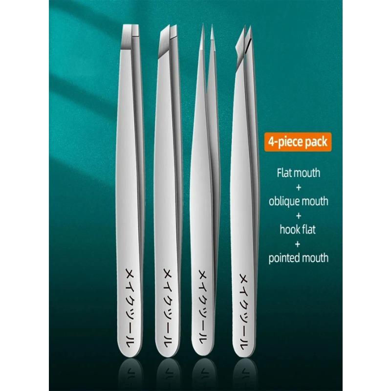 4 Sets of Pink Tweezers for Daily Cleaning of Eyebrows, Eyelashes and Whiskers