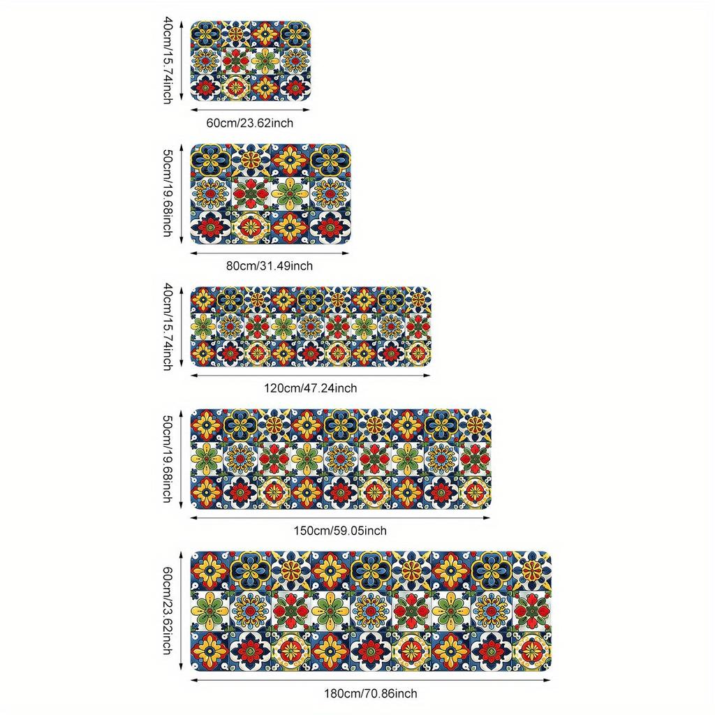 Mexican Talavera Floral Tile Kitchen Runner Rug Waterproof Oil‑proof Non‑slip Long Floor Mat For Kitchen Space Rug