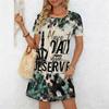 Plus Size Ladies Crew Neck Short Sleeve Dress Soft Retro Floral Print For Casual Downtown Stroll