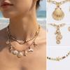 2pcs Bohemian Rice Beads Starfish Pendant Necklace Set for Women Seahorse Conch Fish Tail Clavicle Chain Summer Beach Jewelry