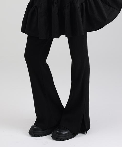 WHEN YOU MOVE Side Slit Waffle Bootcut Elastic Pants Black
