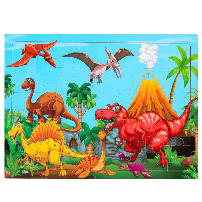 Wooden 40-piece puzzle, children's animal dinosaur cartoon wooden plane puzzle, baby early education educational toys
