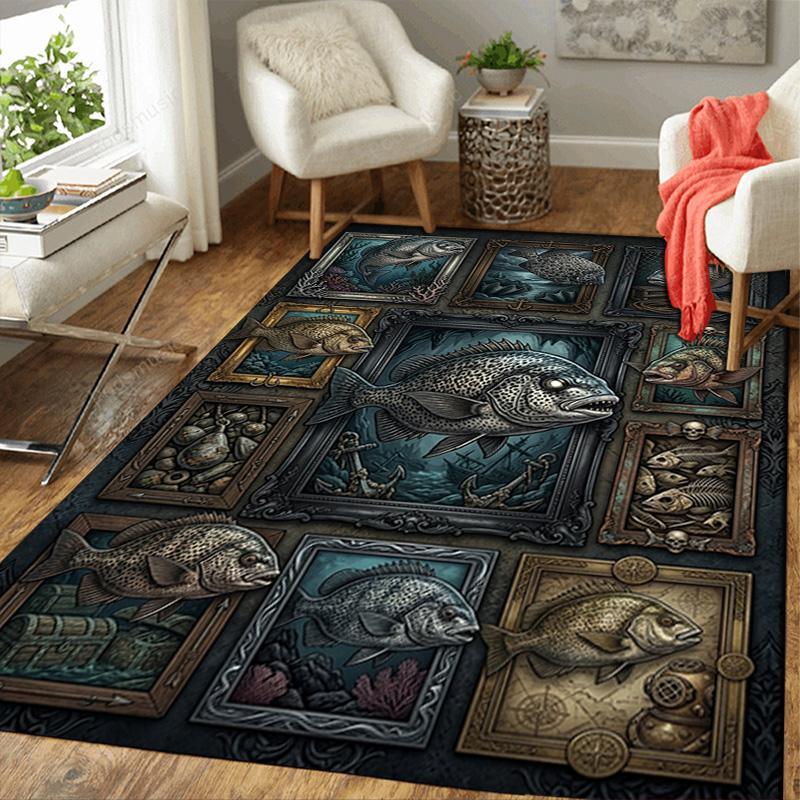 Marine Fish Collection Pattern Rug Floor Mat for Living Room or Bedroom Soft and Comfortable Carpet a Gift for Birthday and Holiday.