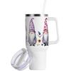 Cute Floral Gnomes 40 Oz Stainless Steel Vacuum Insulated Tumbler with Handle and Straw Lid Reusable Leakproof Water Bottle Double Wall Travel Mug