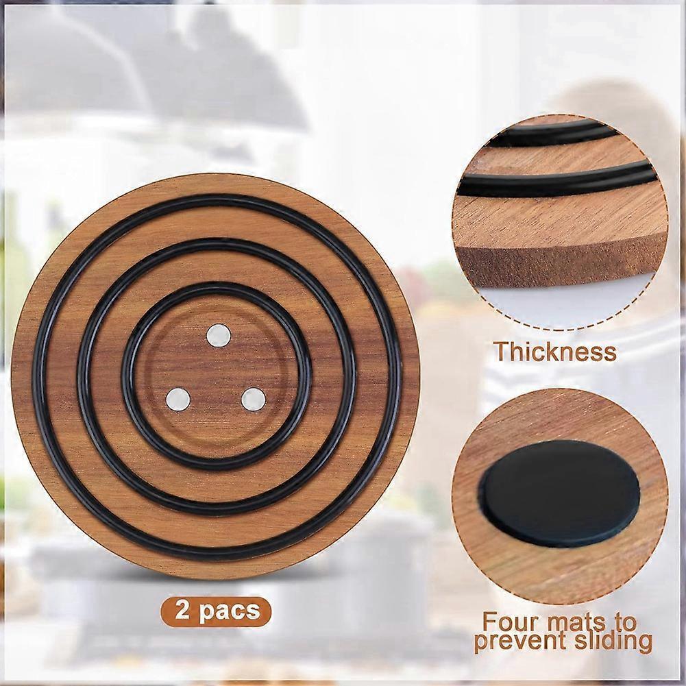 Magnetic Pot Coaster -Acacia Wood Trivet with Silicone Rings for Hot Pots, Pans & Dishes