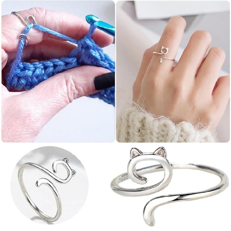 Cat Adjustable Rings for Women Crochet Tension Regulator Finger Ring Unique