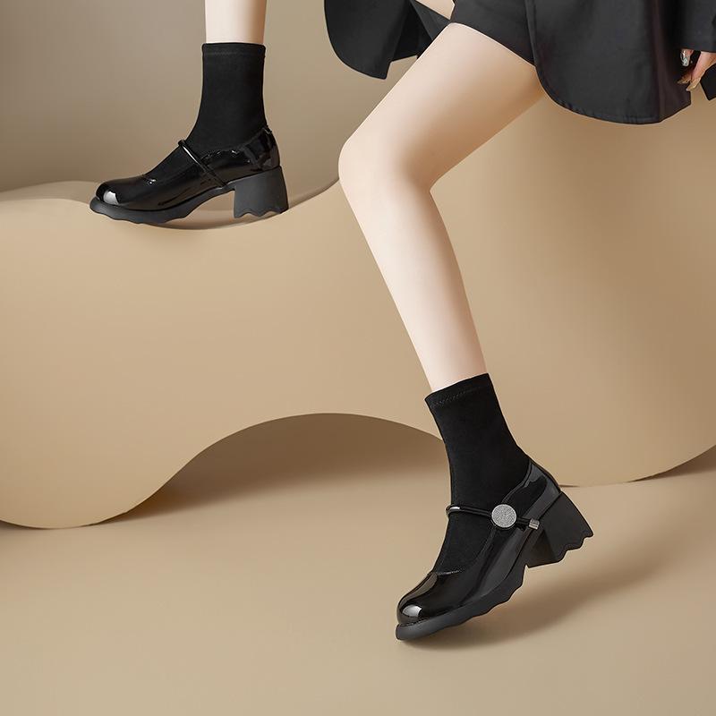 Augustine Black Socks Boots Women's 2025 New Autumn French Thick Heel Thick Sole Elastic Thin Boots Mary Jane Shoes