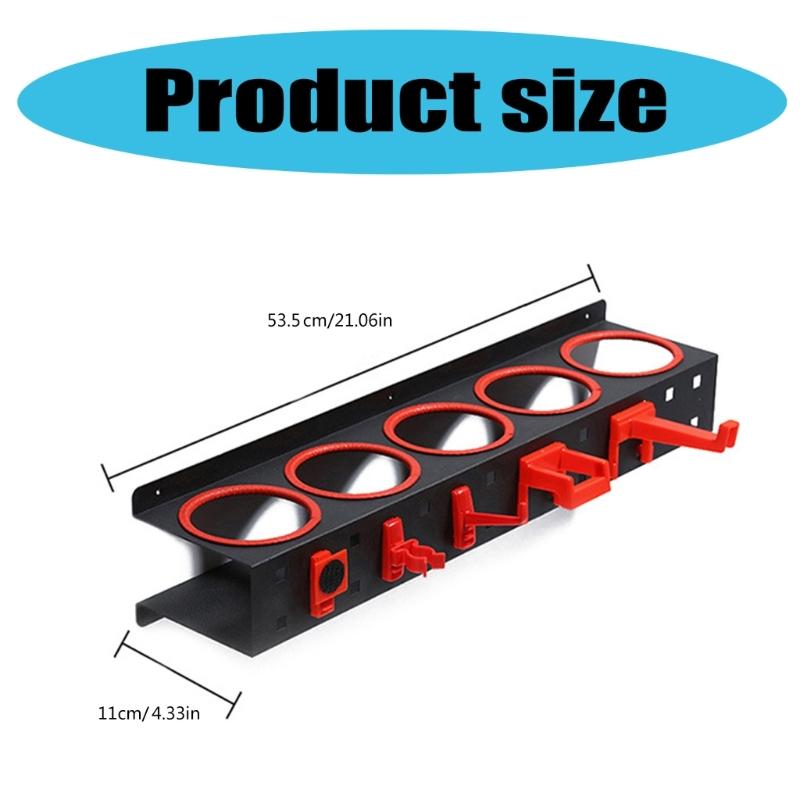 Wall Mount Sprays Bottle Organizers with 5 Hook Vehicle Care Tool Rack Sprays Can & Bottle Bracket for Garage Cleaning Tool