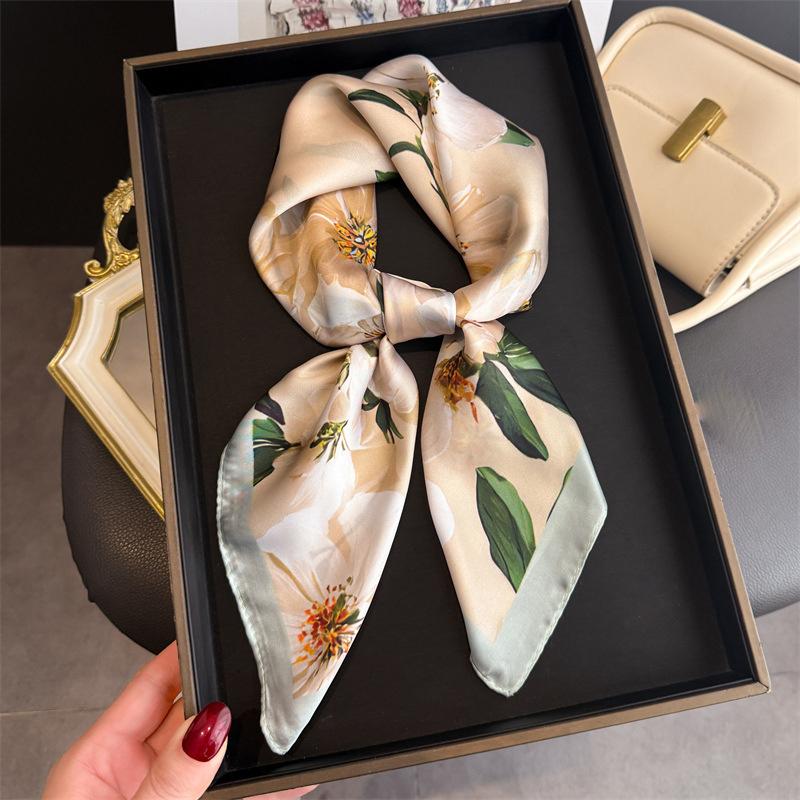 2026 New Floral Printed Square Scarf for Women Soft Lightweight Scarf Headbands Fashion Bag Tie Ribbon Hair Bands Bandana