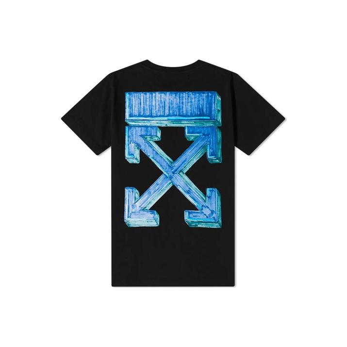Off-White Marker Korte Mouw Slim T-shirt Zwart/Blauw Heren Tops OMAA027E20JER0051045 XL