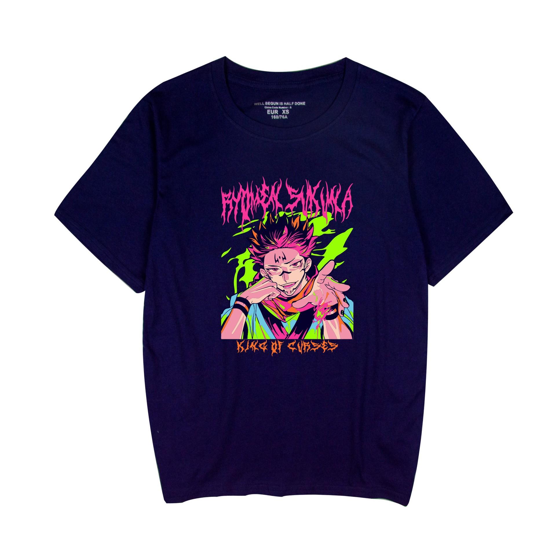 

Новая летняя футболка для пар из хлопка с короткими рукавами в стиле аниме «Jujutsu Kaisen Spell Battle» для мужчин и женщин XXXL темно-синий