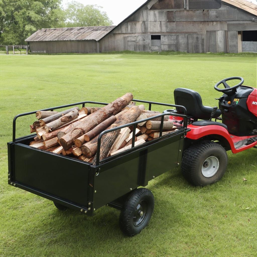 Heavy Duty ATV Trailer Steel Dump Cart, 750-Pound 15 Cubic Feet, Garden Utility Trailer with Removable Sides for Riding Lawn Mower Tractor