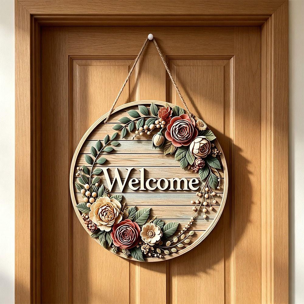 Cat Print Round Doorplate Retro Style Wall Sign New Hanging Plaque Front Door Decor