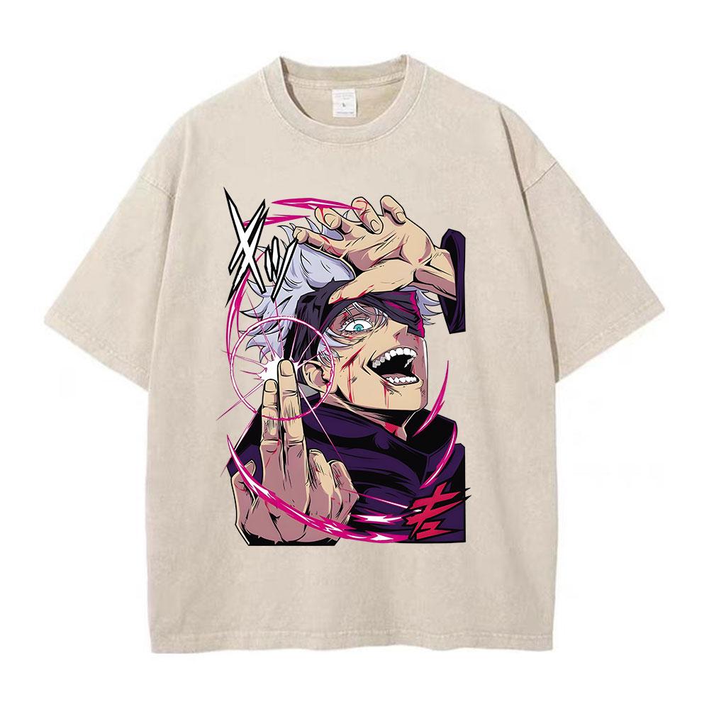 Anime Jujutsu Kaisen T-skjorter Vintage Vasket T-skjorte Harajuku Oversize Bomulls-T-skjorte Bomull Mote Streetwear Unisex Topp