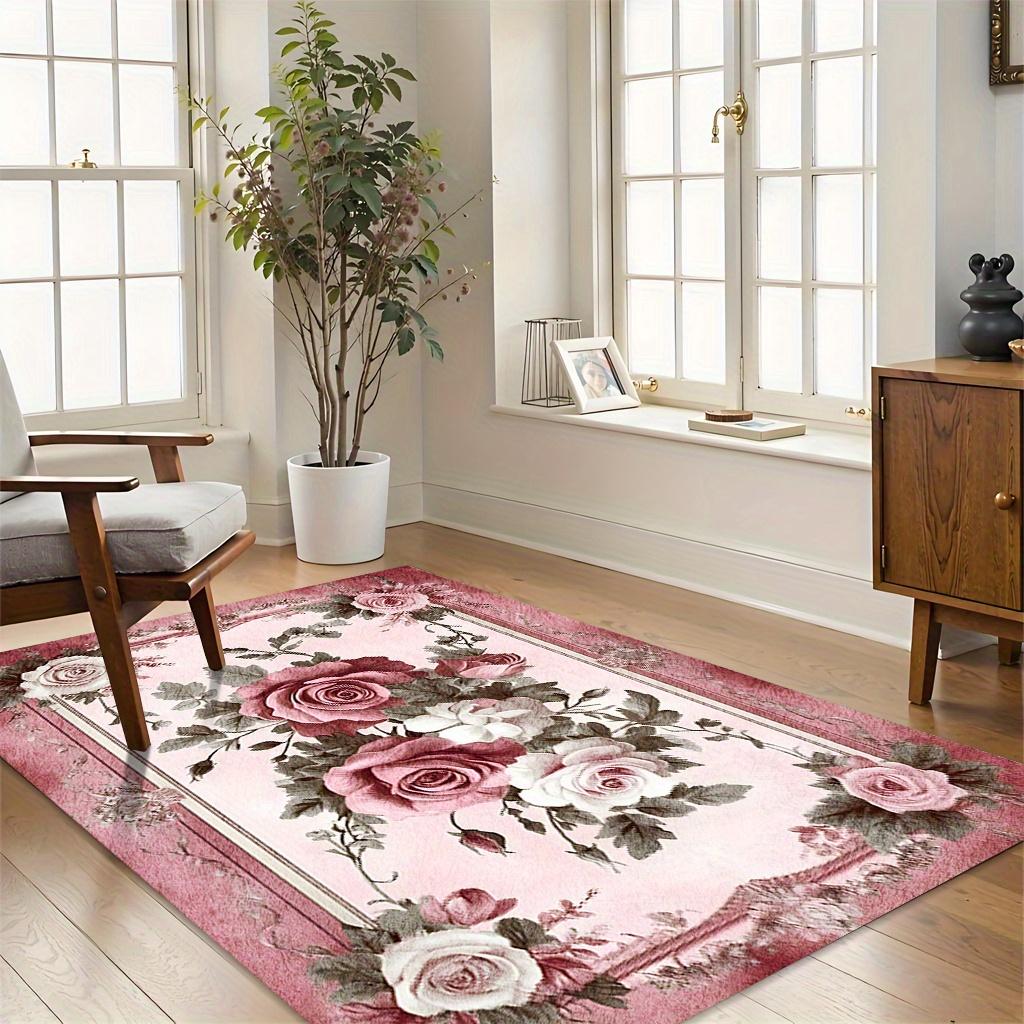 Retro Floral Floor Rug Romantic Vintage Rose Flower Border Stylish Decor Area Rug for Indoor Living Space Home Ornament