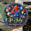 2D Flat, 1pc Round 4th of July Aluminum Hanging Sign, Patriotic Bald Eagle Statue of Liberty Balloon Firework Design, Retro Distressed Patriotic Wall