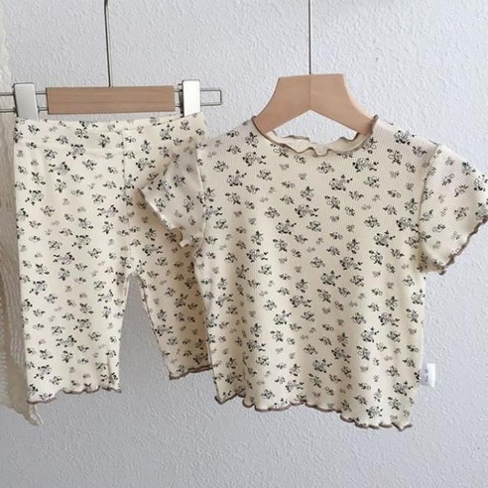 Mongsil Kids Floral Ribbed Indoor Pajamas Loungewear