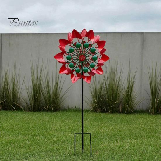 Decorative Backyard Garden Supplies Flower Wind Spinner, 29.5" Metal Spinner with Stake, Outdoor Rust Artistic Yard Decorations for Home Resistant