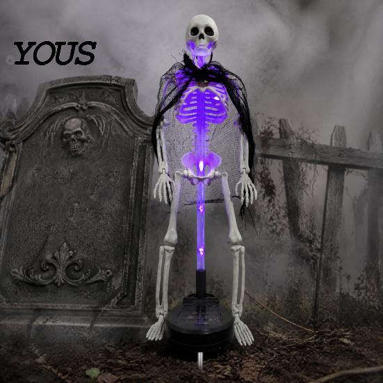 Halloween Yard Ornaments 2Pcs Solar Skeleton Stake, LED Garden Lights, Waterproof Lawn Stakes Realistic Skull Figurines for Outdoor Patio Walkway