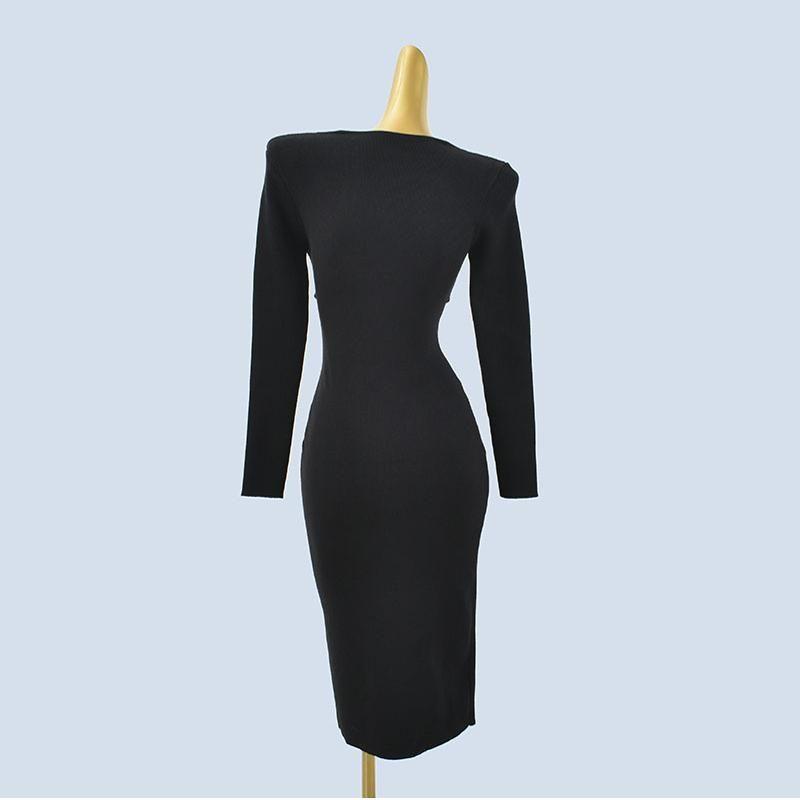 Elegant Socialite Fake Two-Piece Sexy Strapless Suspenders Long Sleeves Silm Soft Glutinous Knitting Sweater Hip Length Dress Women