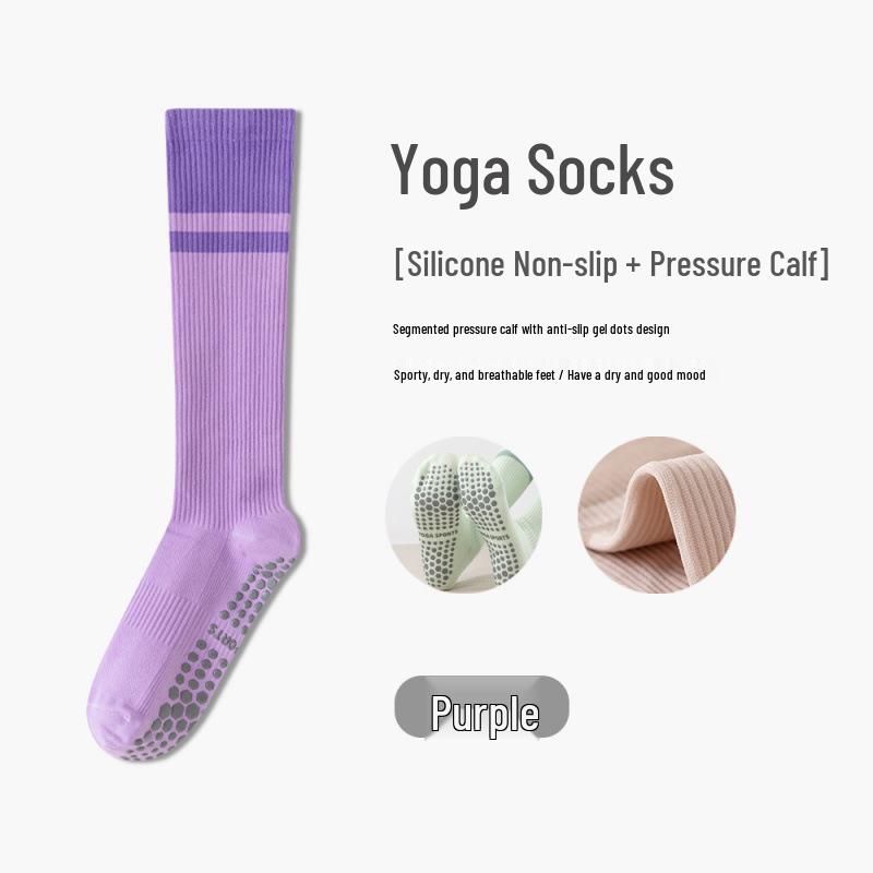 Women's Non-Slip Compression Yoga & Sports Socks - Pure Cotton, Calf-Length, Ideal for Pilates, Dance, and Cycling