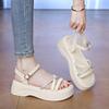 Muffin Platform Sandals 2025 Summer New Fairy Wind Heightened Lightweight Beach Rhinestones Word with Roman Sandals