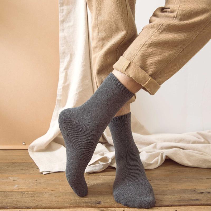 Men's Autumn and Winter New Casual Warm Cotton Wool Ring All Match Pure Color Plus Velvet Thickened Tube Socks