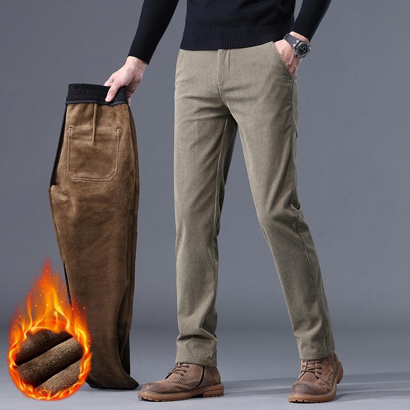 Utumn and Winter Fleece Men's Corduroy Casual Pants Chenille Thick Stretch Business Trousers Mid-rise Thermal Pants