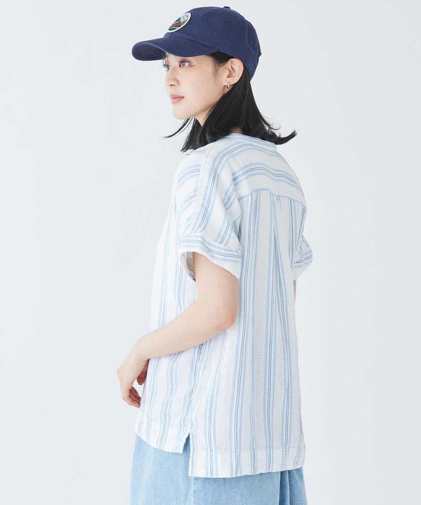 LL Bean Cloud Gauze Short Japan Brightwater Blue 1000274189 Women's Shirt, Sleeve, Fit, XL, Stripe, Multicolor,