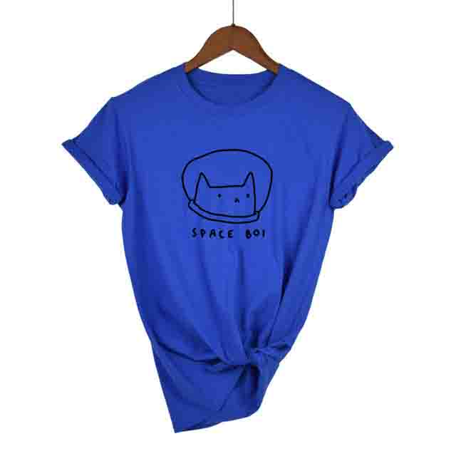 Lovely Space Cat Print T Shirt Women O Neck Short Sleeve Summer Casual T Shirt