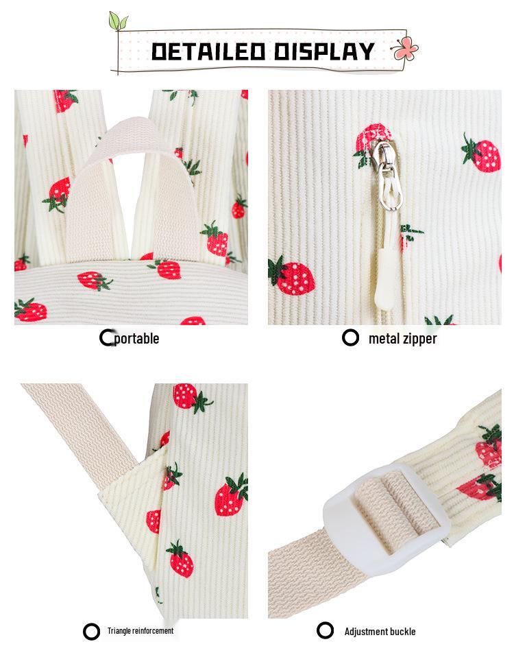 Korean Style Corduroy Strawberry Backpack for Trendy College Girls