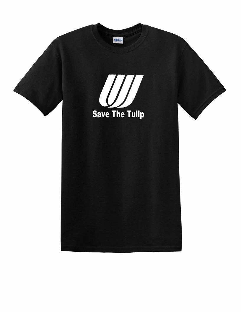 United Airlines Save The Tulip Retro White Logo Tee US Black Cotton T-Shirt XL