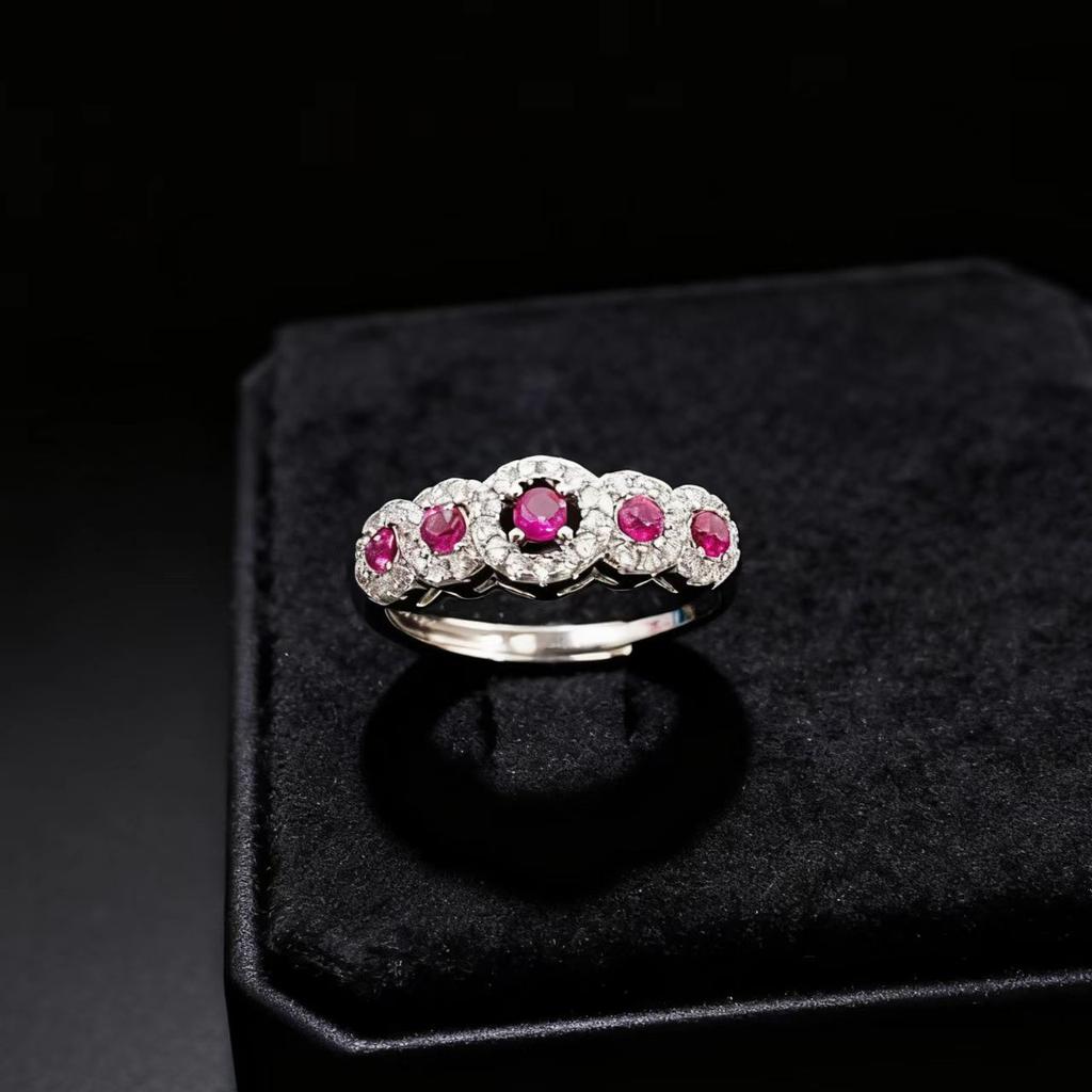 Fashion Jewelry Simulation Ruby Emerald Row Ring Women's Inlay Cultivation Treasure Index Finger Ring Personality Light Luxury