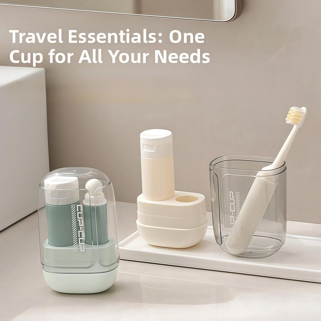 Portable 3-in-1 Toothbrush Pocket Travel Toothbrush Set With Case Ergonomic Foldable Cup Holder Toiletries For Business Trip