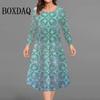 Fashion Elegant Women Dresses Autumn Winter Long Sleeve Loose Casual Flowers 3D Printed Dress Plus Size