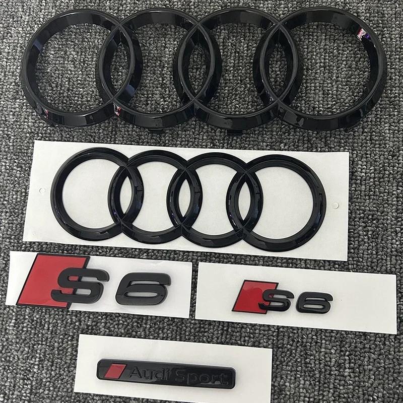 Neues 4-Ringe-Logo ABS Schwarz Für AUDI S6 2020-2023 Auto Motorhaube Frontgrill Emblem Heckklappe Abzeichen Aufkleber 2 Stück S6 1 Stück Audi Sport