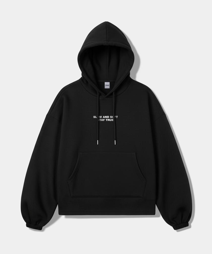 [Set] Small Slow And Soft String Oversized Hoodie + One-Pleat String Pants - Black