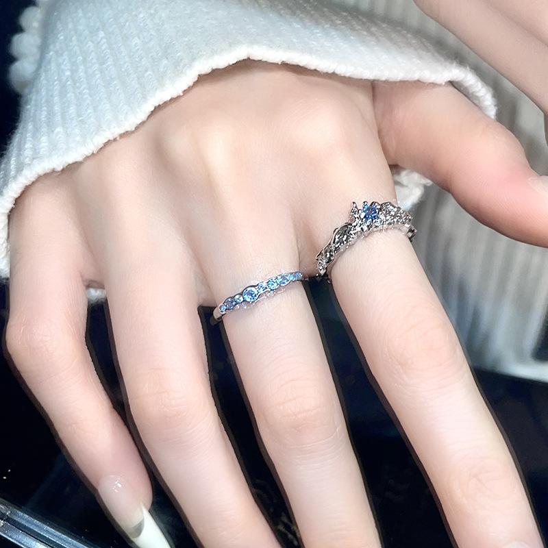 Nischendesign Leichter Luxus Hoher Sinn Französisch Schlicht Kalter Wind Blauer Zirkon Französischer Offener Stapelring
