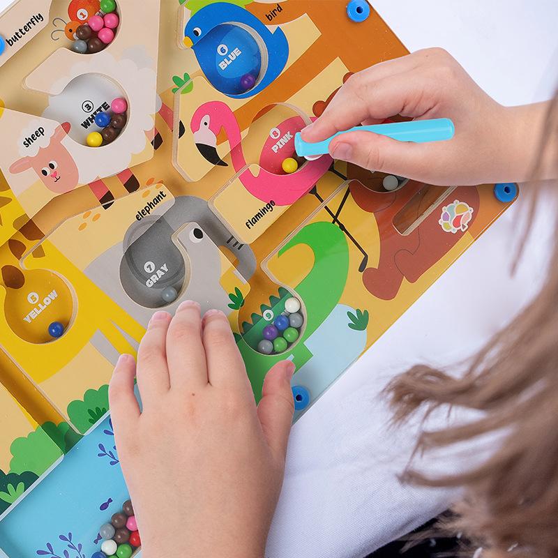 Wooden Children'S Magnetic Pen, Cognitive Early Education Maze, Digital Color Classification, Counting Board, Walking Beads, Educational Toys