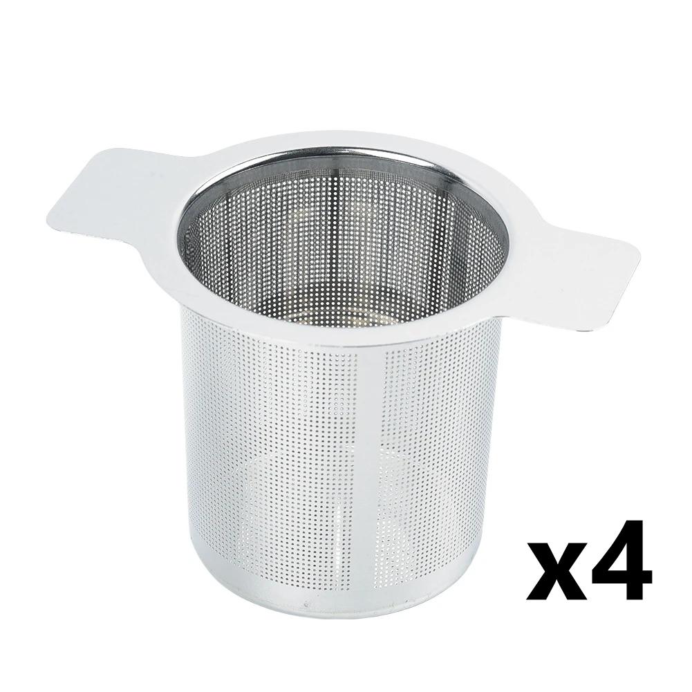 2/4x Stainless Steel Dual Ear Fine Mesh Filter Tea Infuser Fine Reusable Strainer Tea Strainer Filter For Most Cups Travel Mugs