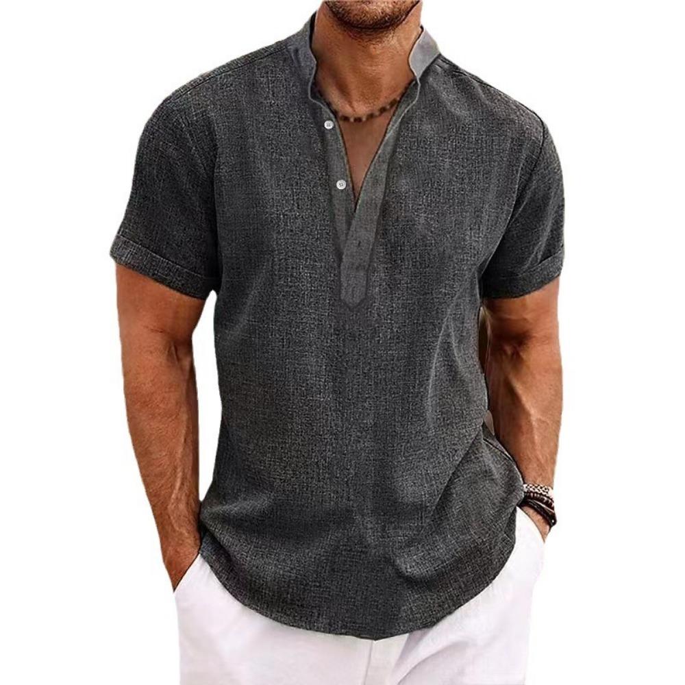 Men's Short Sleeved Stand Up Collar Top Pullover Cardigan