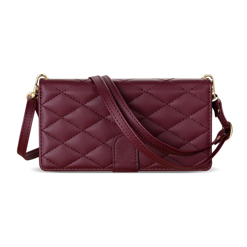 For iPhone 17 Case Rhombus Stitching Leather Wallet Phone Cover with Long/Short Strap