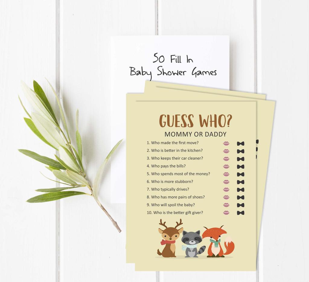 Inkdotpot Mommy Or Daddy Who Said it Game Gender Neutral Winter Animals Set of 50 Fun Baby Shower Game Party Supply