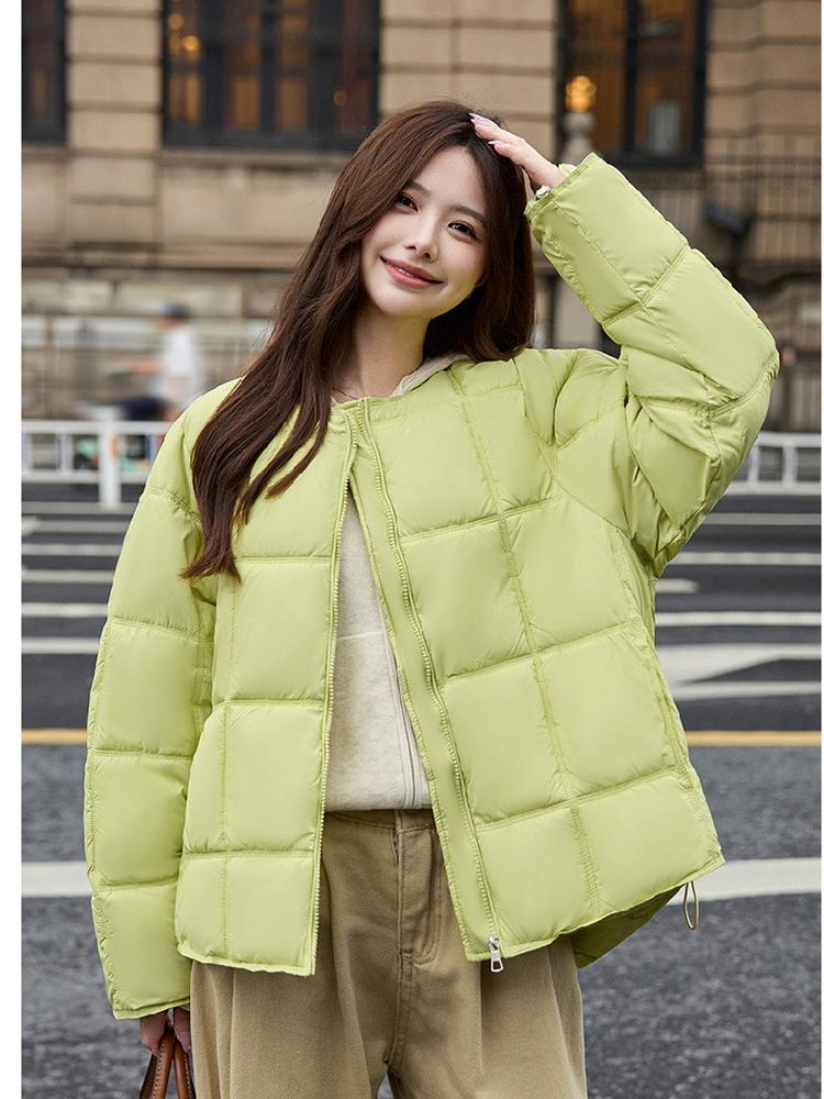 Round Neck Square Quilting Down Jacket Women's Loose Plus Size Outwear