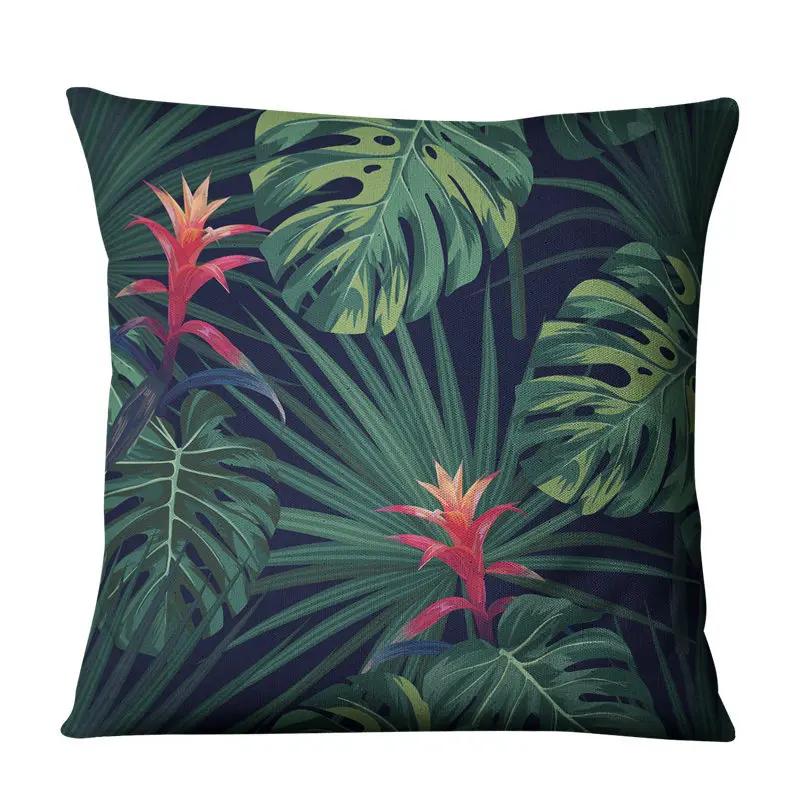 Tropical Plant Printed Decorative Cushion Cover Linen Throw Pillow Case For Couch Sofa Car Living Room Home Decor 45X45Cm